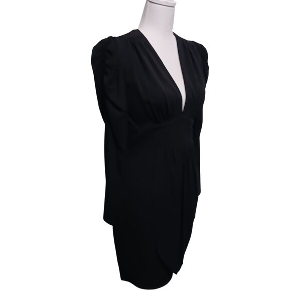 NEW Amanda Uprichard Analeigh Shirred Long Sleeve Faux-Wrap Mini‎ Dress Black S - Picture 2 of 16